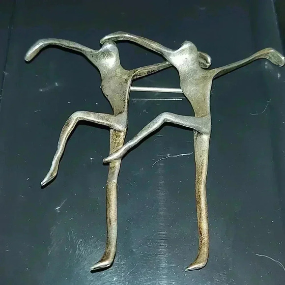 Sterling Silver modernist design pin brooch abstract minimalist dancers - Picture 1 of 2